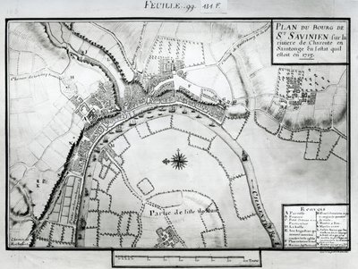 Map of Saint-Savinien on the Charente River in 1713, from 